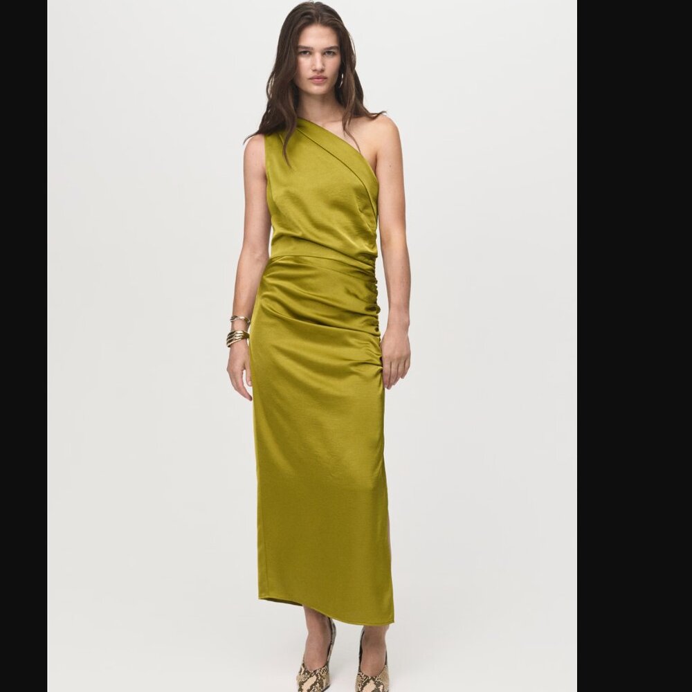 MANGO Asymmetrical Satin Dress with Side Slits